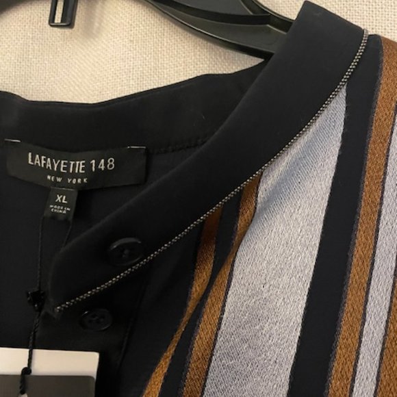 LAFAYETTE 148 LONG SLEEVE STRIPED BLOUSE -- NAVY BLUE - Picture 4 of 4